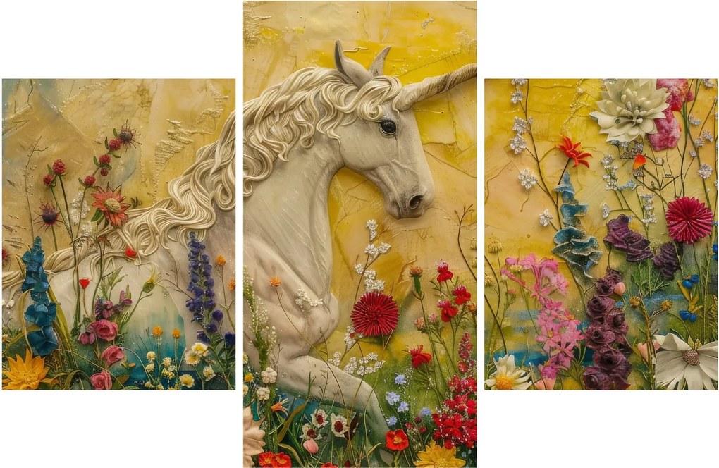 Kép - Egyszarvú virágokkal (90x60 cm)