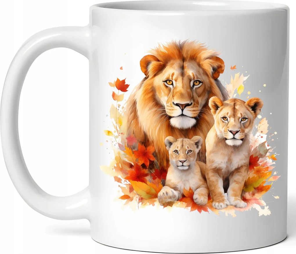 Oroszlán Bögre -bájos Oroszlán Család- Őszi Hangulat Kerámia Doboz 330ml