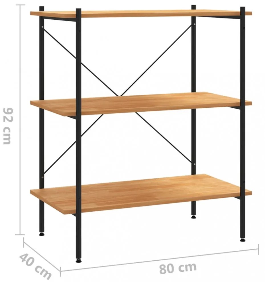 fekete és tölgyfa 3 szintes polcrendszer 80x40x92 cm