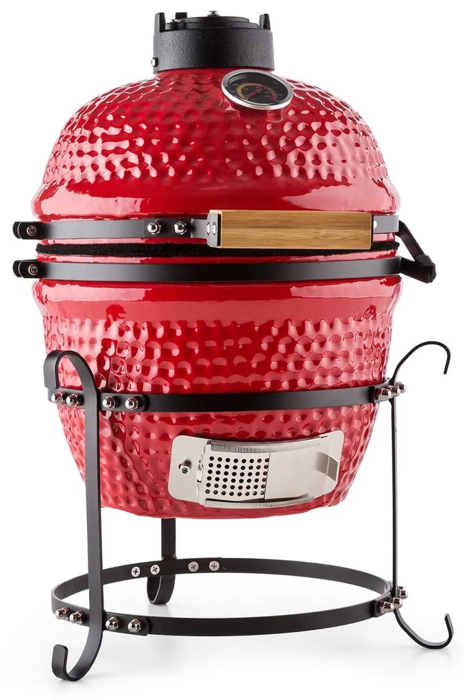Princesize, kamado grill, kerámia, 11", füstölés, BBQ, lassú főzés, piros