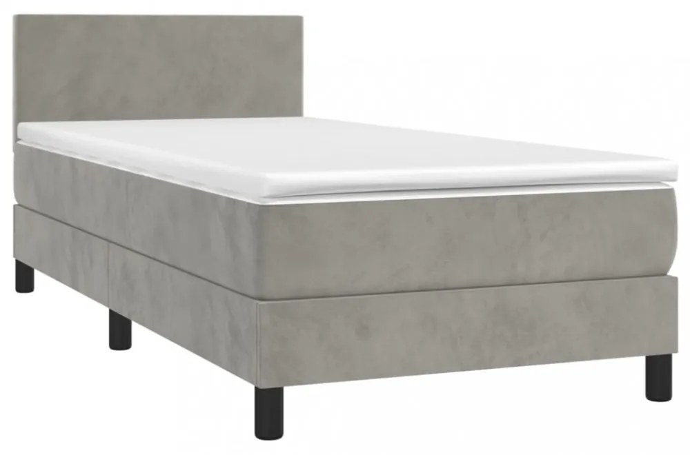 világosszürke bársony rugós és LED-es ágy matraccal 80 x 200 cm