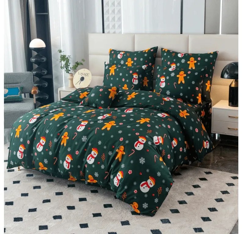 Flanel Mikroszálas ágyneműhuzat HÓEMBER ÉS MÉZESKALÁCS zöld Ágyneműhuzat mérete: 70 x 90 cm | 140 x 200 cm