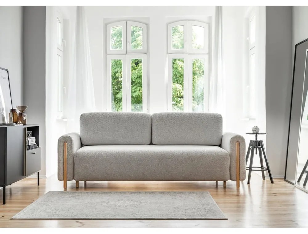 Világosszürke buklé kinyitható-tárolóhelyes kanapé 244 cm Arcadova – ELTAP