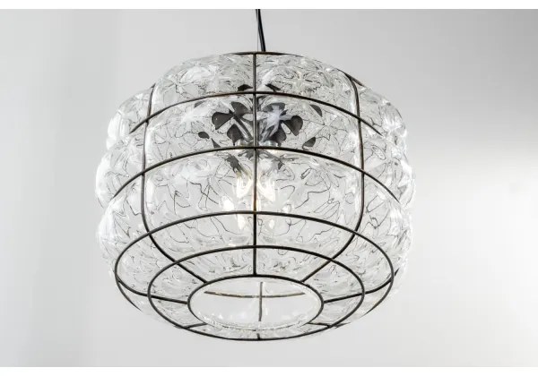 SIRU - Csillár zsinóron TERRA 1xE27/60W/230V fekete/átlátszó Velencei üveg