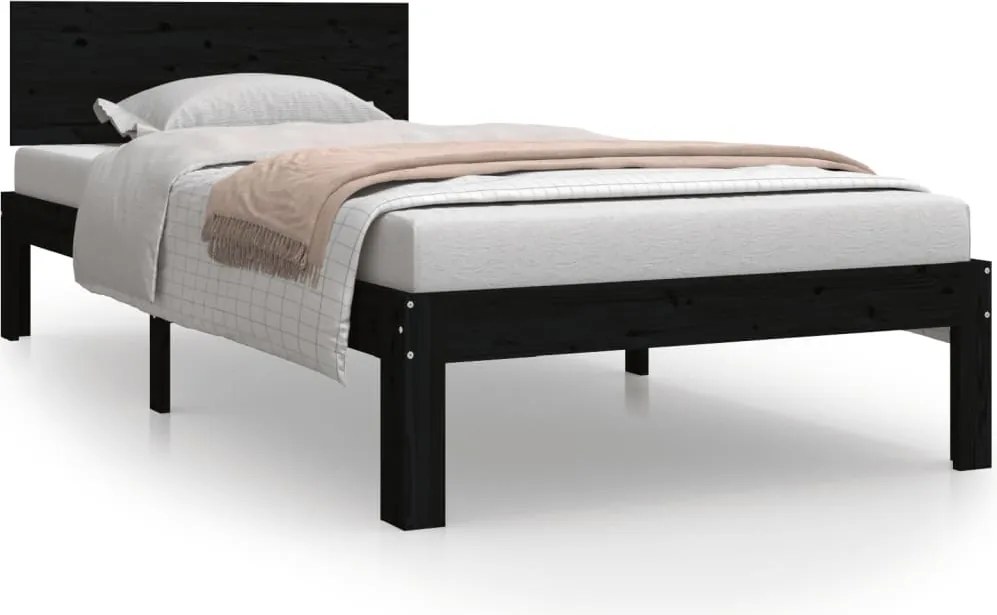 vidaXL fekete tömör fenyőfa ágykeret 90 x 200 cm