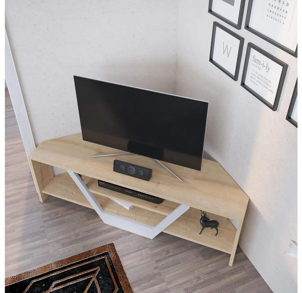 TV asztal/Szekrény Sarra (fehér + tölgy) . 1102561