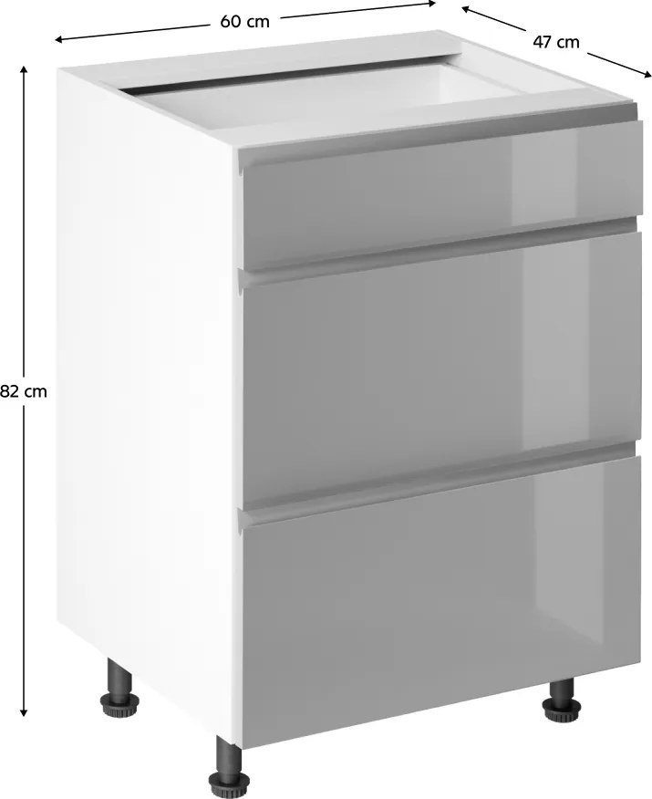 Alsószekrény, fehér/szürke extra magasfényű HG, AURORA D60S3