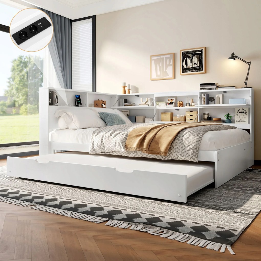 Összecsukható kanapé 140x200cm Gyerekágy kihúzható ágy tárolórekesz fehér