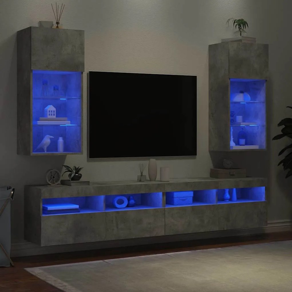 2 db betonszürke TV-szekrény LED-világítással 40,5 x 30 x 90 cm
