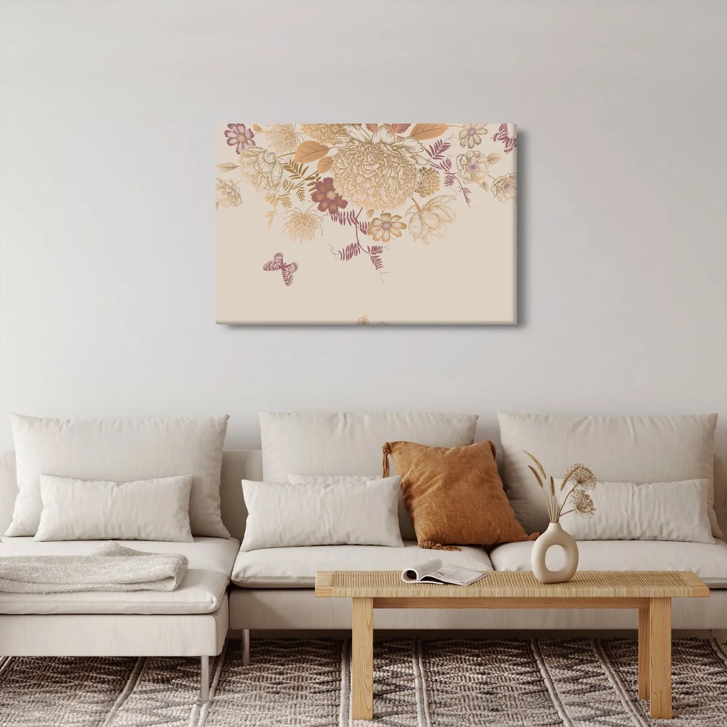 Kép - szüret virágok és pillangók (90x60 cm)