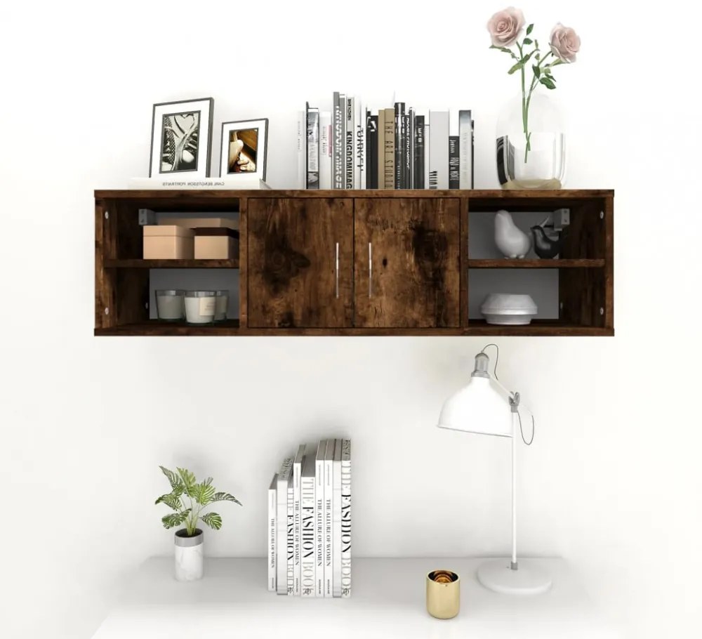 füstös tölgy színű szerelt fa fali polc 102x30x29 cm