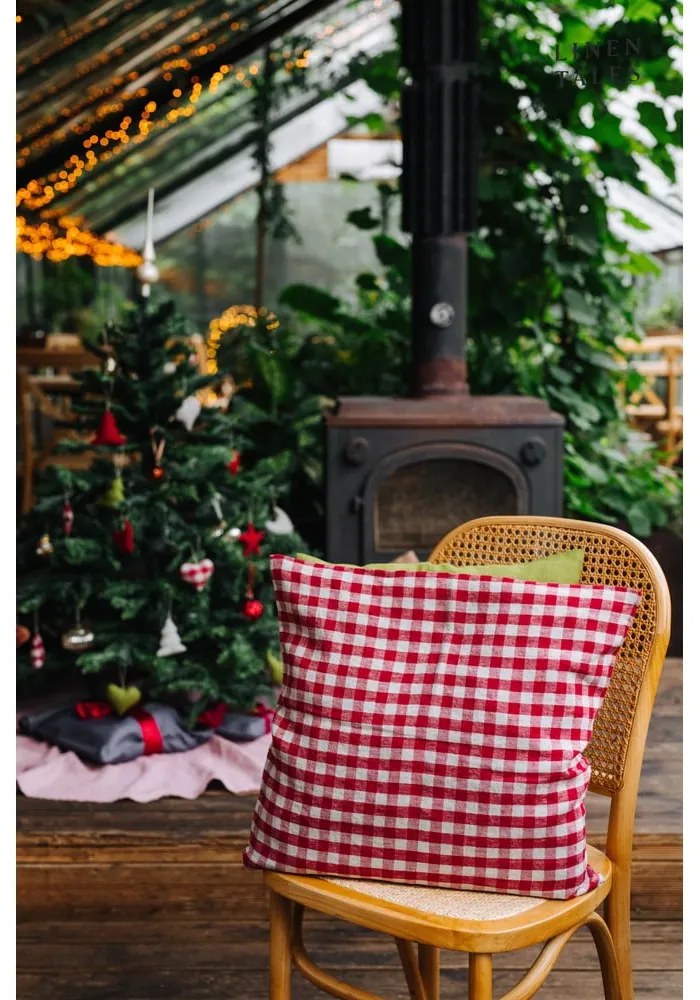 Len párnahuzat 50x50 cm Red Gingham – Linen Tales