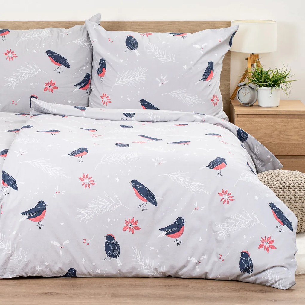 4Home Pamut ágynemű Winter Robin, 140 x 220 cm, 70 x 90 cm