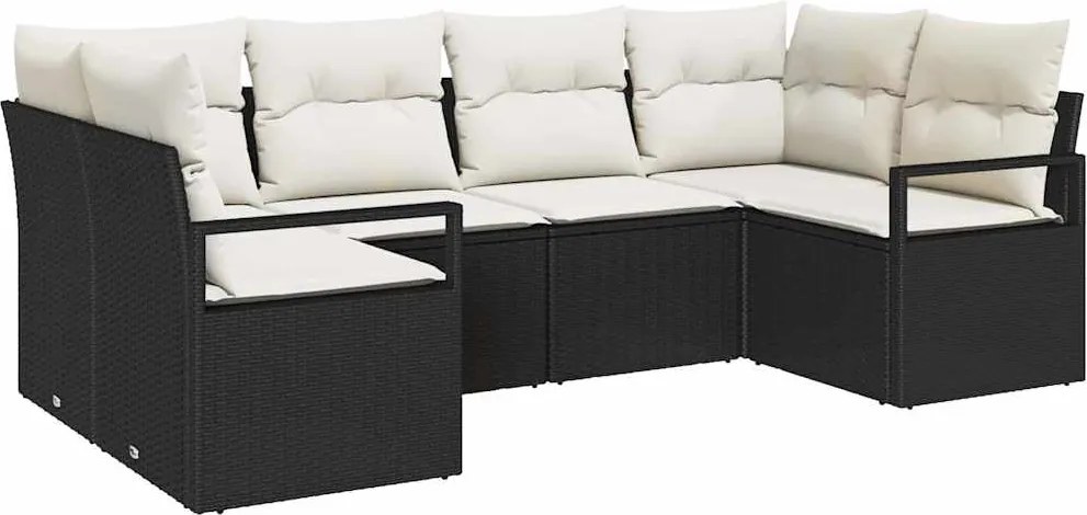 vidaXL Kerti Kanapé Szett párnával 6 pcs Fekete és Fehér polirattan