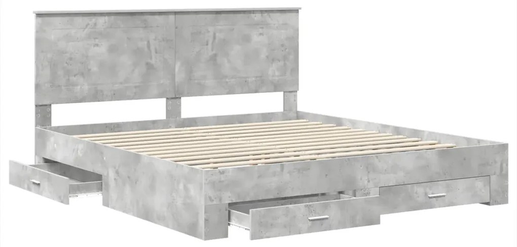 vidaXL Ágykeret fejtámlával fiókkal Beton Szürke 200 x 200 cm Faanyag