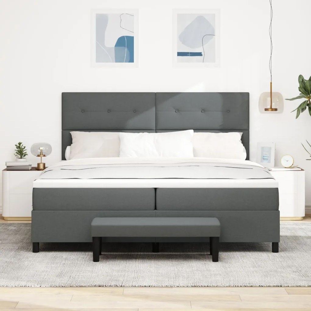 Box Spring Ágy Matraccal és Pad Dark Grey 200x200 cm Szövet