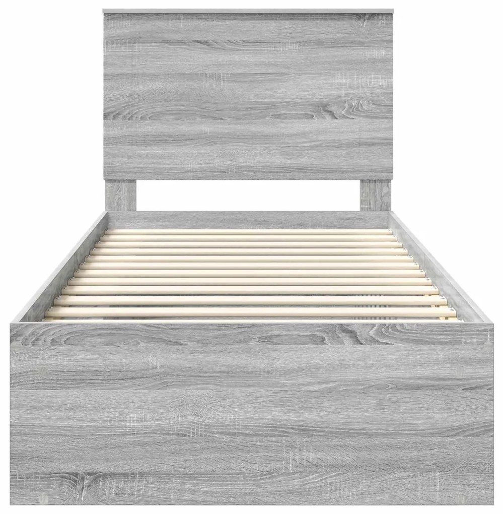 vidaXL Ágykeret fejtámlával Szürke Sonoma 100 x 200 cm Tömör fenyőfa