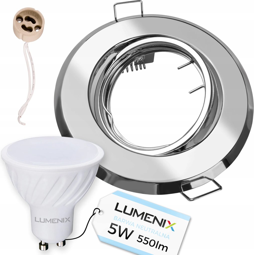 Halogén lámpatest szett Króm Kerek GU10 Led izzó 5W Semleges