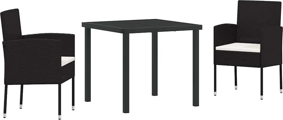 vidaXL Kert étkező szett párnával 3 pcs Fekete polirattan
