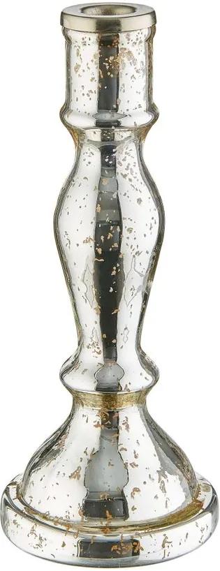 ROYAL HEIGHTS üveg gyertyatartó, ezüst 25 cm