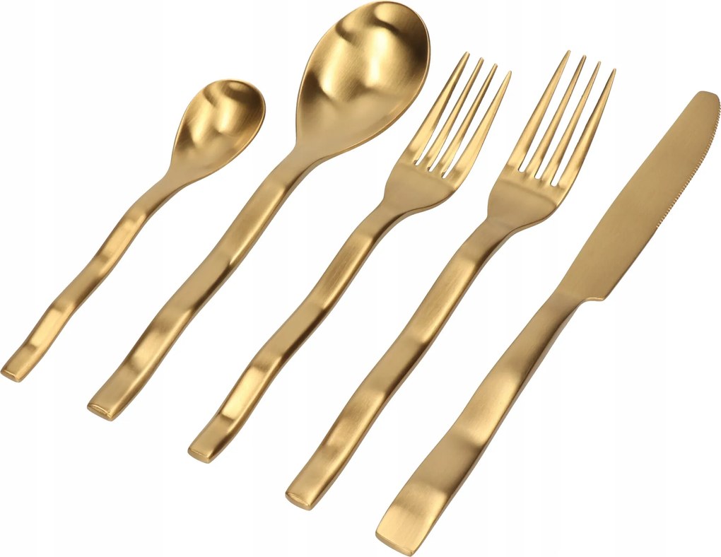 Evőeszköz szett 5 részes, hullámos, matt arany
