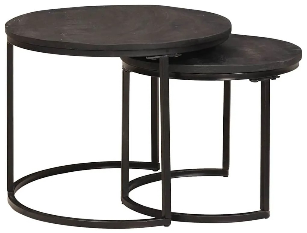 vidaXL Fészkelt Kávézó Asztalok 2 pcs Fekete Tömör mangófa és acél