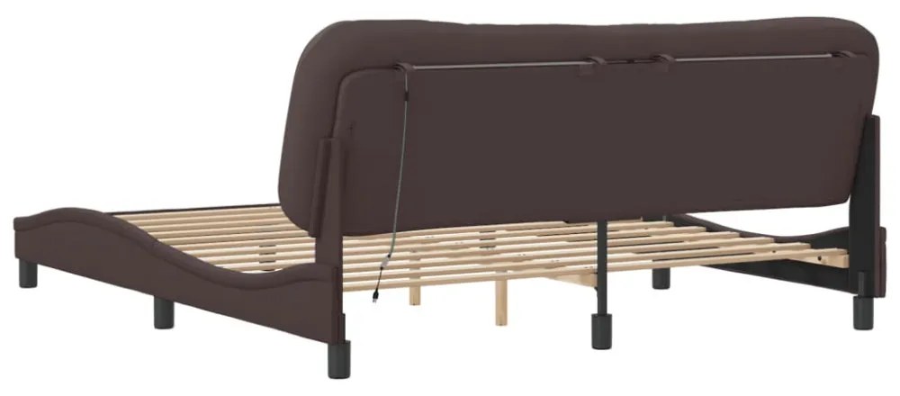 sötétbarna szövet ágykeret LED-ekkel matrac nélkül Hvar 180 x 200 cm