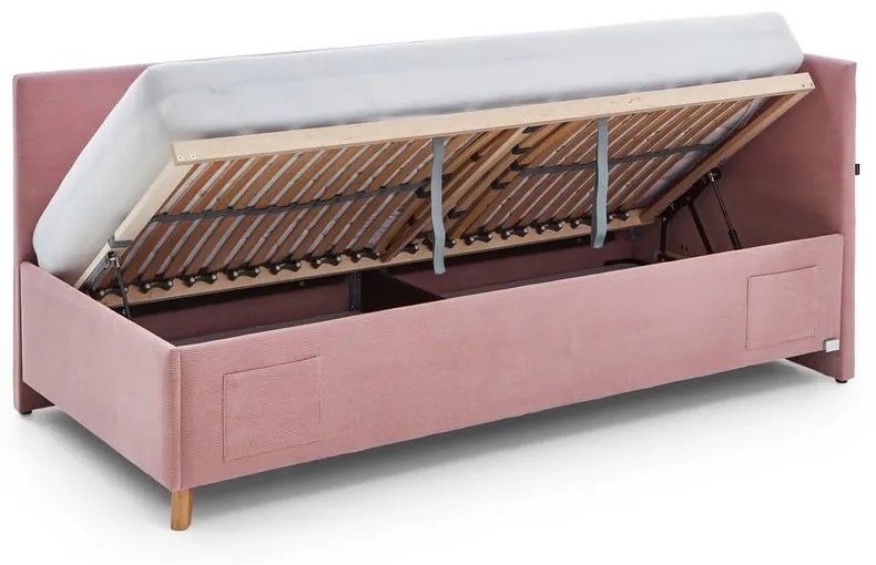 Rózsaszín kárpitozott ágyneműtartós sarok gyerekágy ágyráccsal 120x200 cm Cool – Meise Möbel