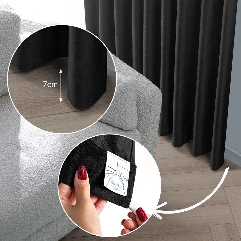 Fekete bársony dimout (részleges sötétítő) függöny 400x225 cm Velto – Filumi