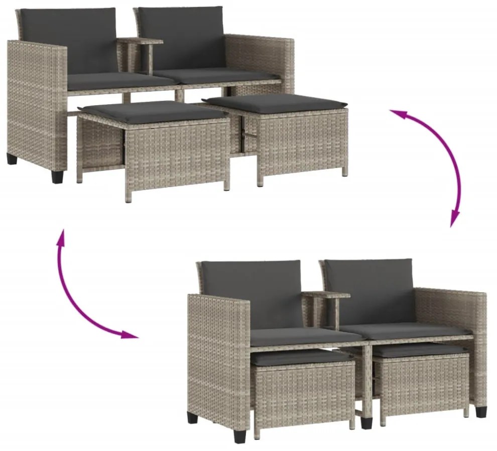 vidaXL 2 személyes szürke polyrattan kerti kanapé asztallal/székkel