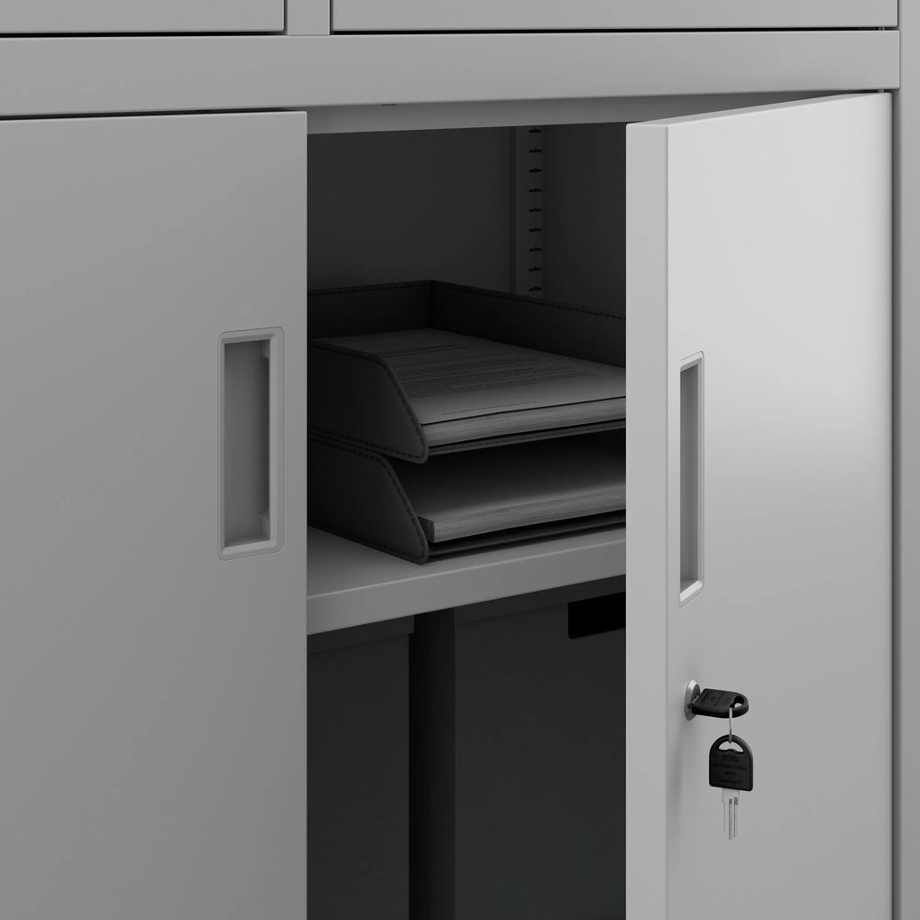 Fém iratszekrény széffel és fiókokkal FILIP II, 900 x 1850 x 400 mm, szürke