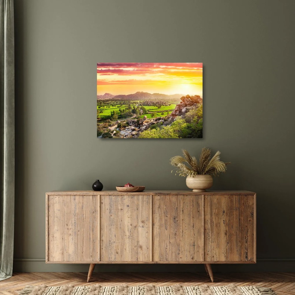 Kép a Hampi-völgyről Indiában (üvegen) (70x50 cm)