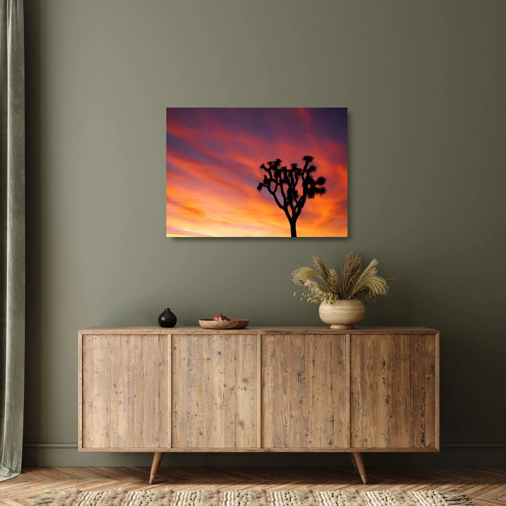 Naplemente egy fa sziluettje felett (üvegen) (70x50 cm)