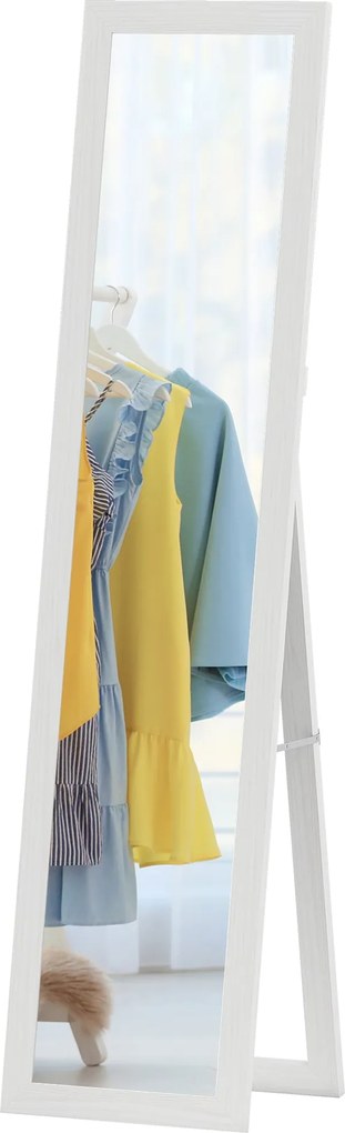 HOMCOM Téglalap alakú falitükör állványon vagy fekvő helyzetben, fa kerettel, nappaliba és hálószobába, 37 x 157 cm, fehér | Aosom