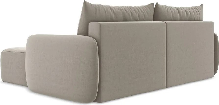 Szürkésbarna bársony kinyitható-tárolóhelyes sarokkanapé (jobb oldali-heverő résszel) Kalena – Makamii