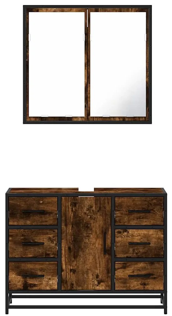 2 részes füstös tölgy színű szerelt fa fürdőszobai bútorszett