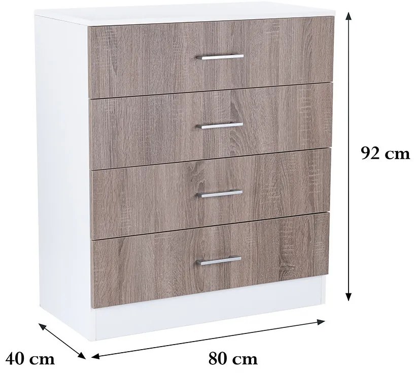 Miami komód 4 fiókos 80x92 cm yorki tölgy-fehér