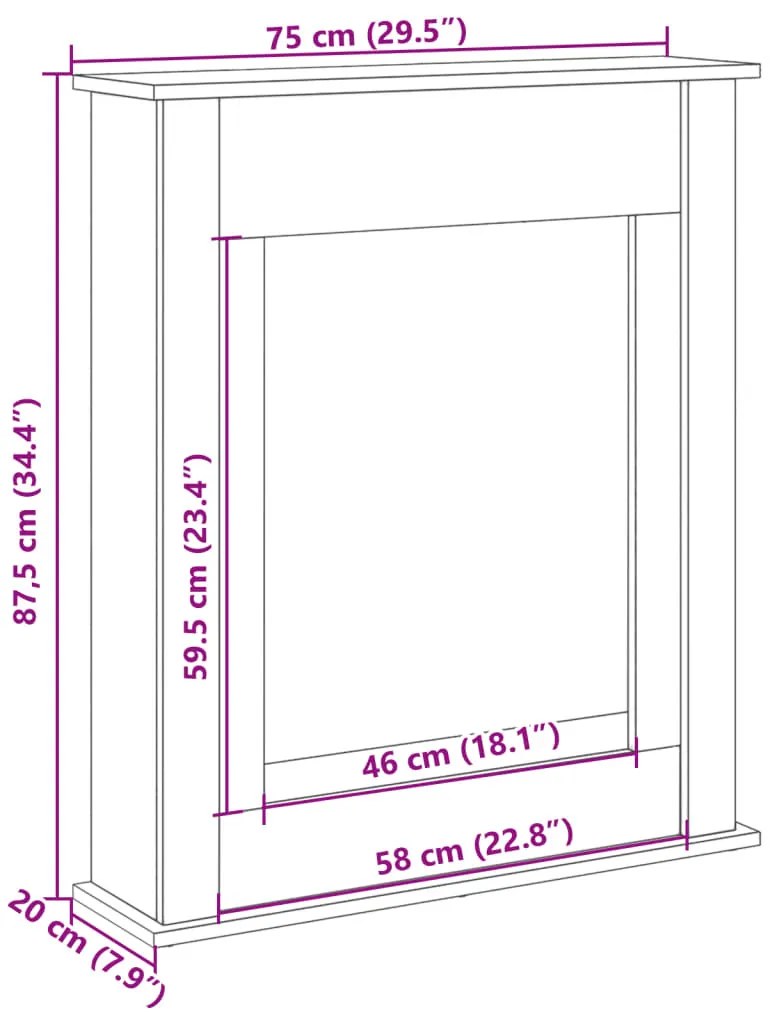 barna tölgy színű szerelt fa kandallóburkolat 75 x 20 x 87,5 cm