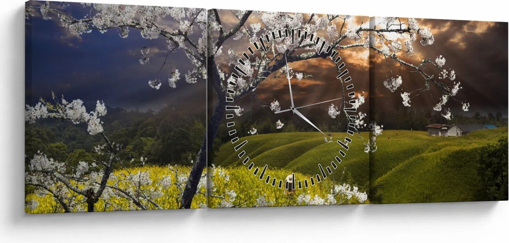 Kép - Virágzó fa az országban (órával) (90x30 cm)