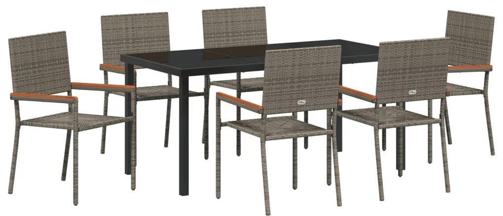 7 Darabos Kerti Étkező Készlet Szürke Poly Rattan