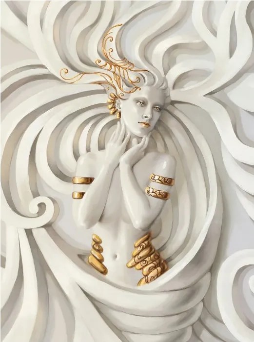 Fotótapéta Fehér Szobor Arany ékezetek Nő Relief 206x275 +ragasztó