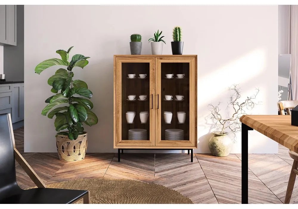 Natúr színű tölgyfa tálalószekrény 97x125 cm Abies – The Beds