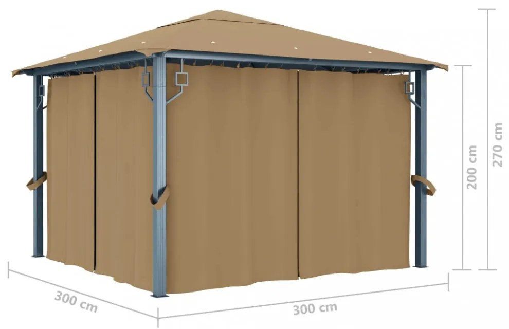 tópszínű alumíniumpavilon függönnyel 300 x 300 cm