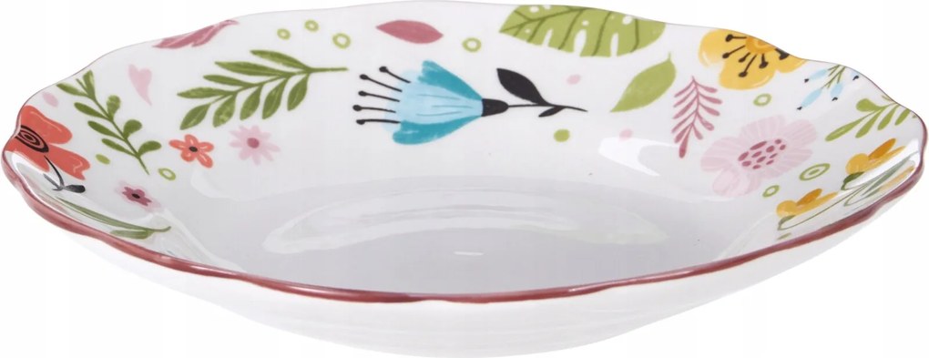 Salátatál kerámia fehér virágos 23 cm 1db