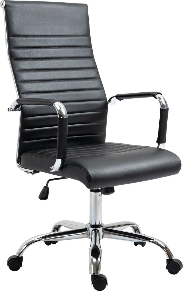 Vinsetto Ergonomikus Íróasztali Szék Dönthető Funkcióval Magasságállítható Forgószék Párnázott Műbőr Fólia Fekete 54 x 62 x 104-114 cm | Aosom