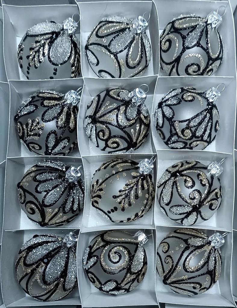 Üveg karácsonyfadísz 12 db 6 cm Kézzel festett Lengyel