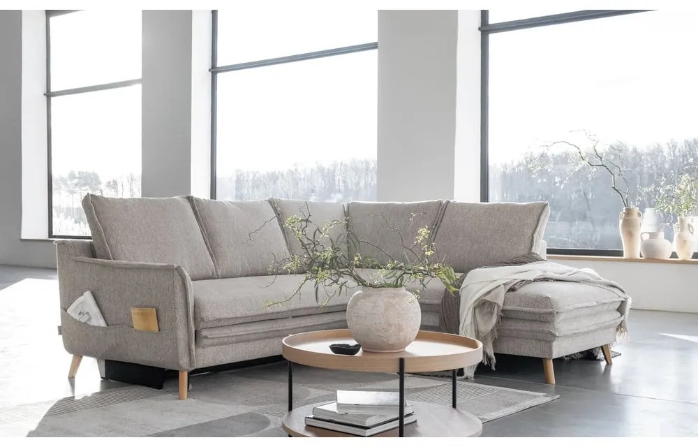 Bézs kinyitható sarokkanapé (jobb oldali) Charming Charlie – Miuform