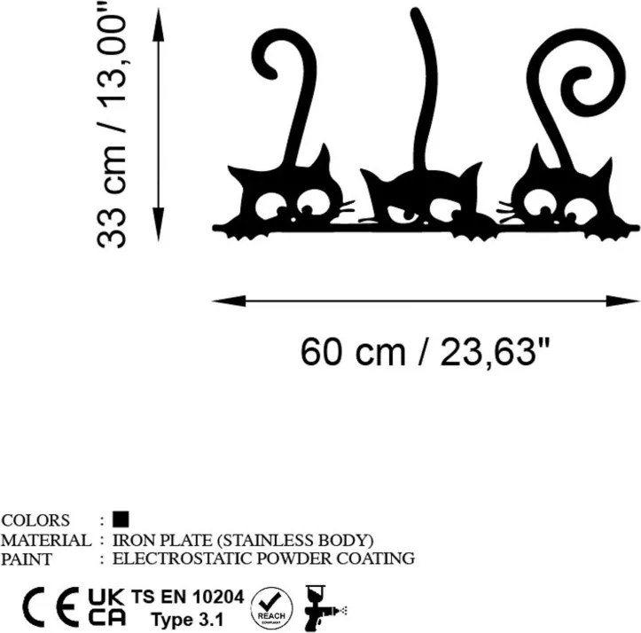 Fém fali dekoráció, cats, 60x33 cm