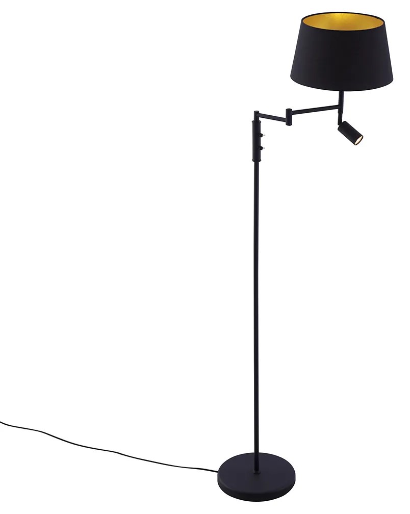 Állólámpa fekete, fekete búrával és állítható olvasólámpával - Ladas