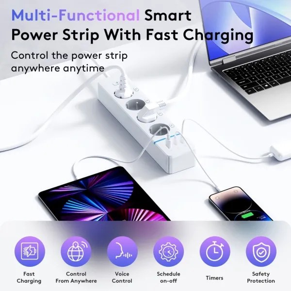 Immax NEO 07821L - Hosszabbító kábel NEO LITE Smart 4AC+1xUSB+2xUSB C Wi-Fi